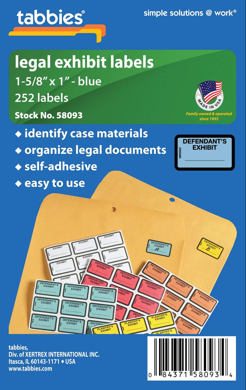 Tabbies Legal Exhibit Labels  Defendant's Exhibit  1.63 X 1  Blue  9/Sheet  28 Sheets/Pack  252 Labels/Pack - Image 5